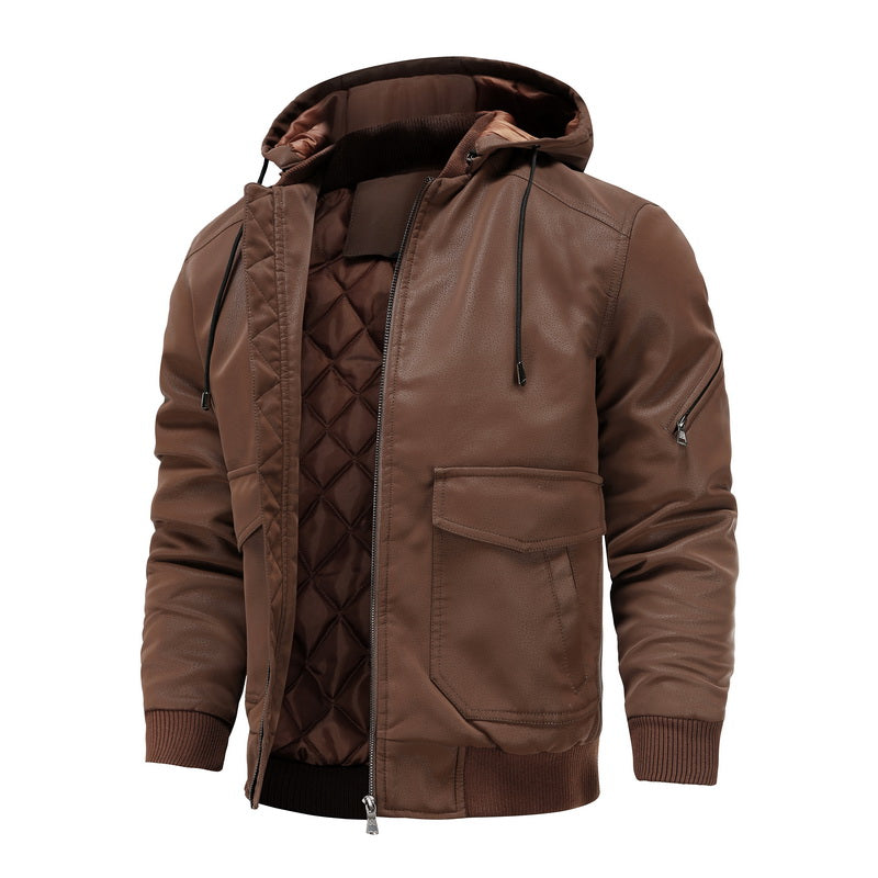 Liam – Klassische Lederjacke mit Kapuze