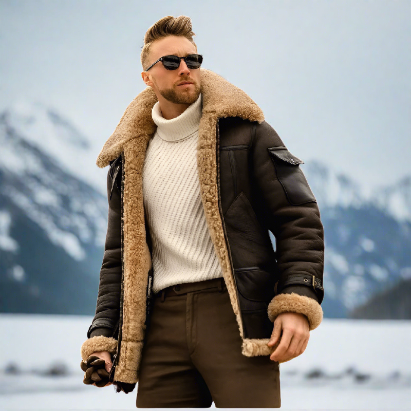 Braun Lederjacke mit Fell für Herren