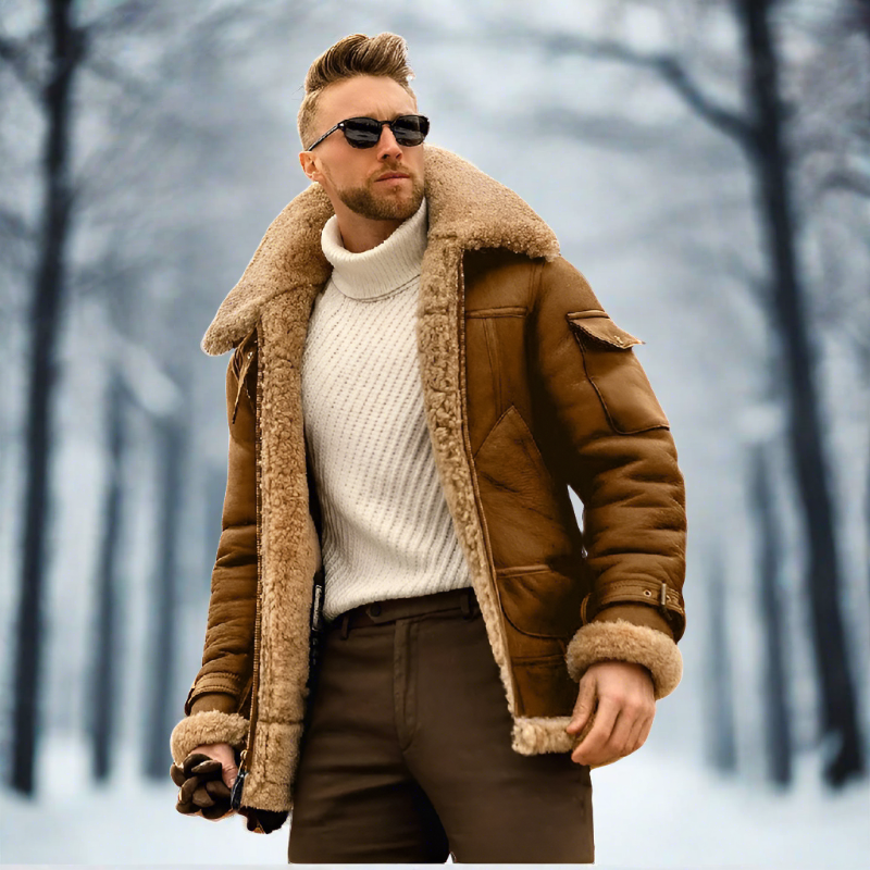 Braun Lederjacke mit Fell für Herren