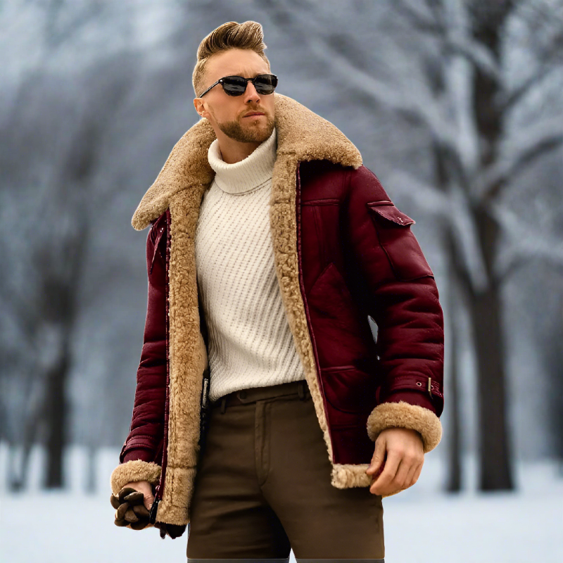 Rot Lederjacke mit Fell für Herren